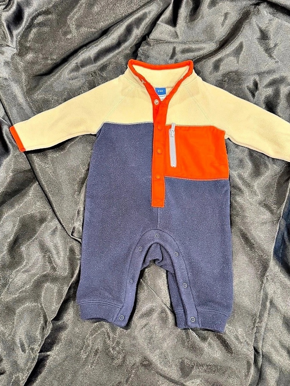 Old Navy Baby Boy Color Block Fleece Long-Sleeve Jumpsuit Orange & Blue